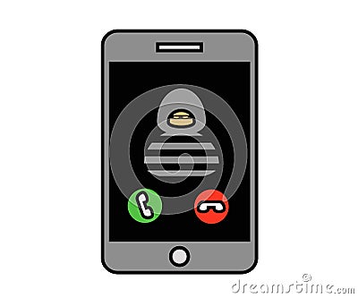 Internet fraudster and phone on a white background. An object. Vector Vector Illustration